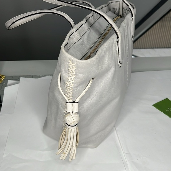 Kate Spade New York Pratt Street Brandice Zip Tote Gray Leather White Stitching - Picture 5 of 16